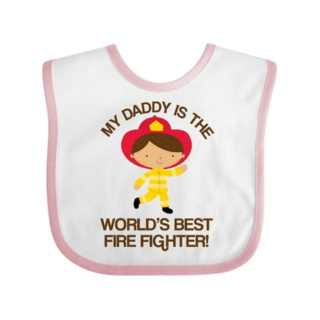 Worlds Best Firefighter Dad Baby Bib White/Pink One (Best Fighter In The World)