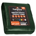 thumbnail image 3 of Tarpco Safety Extra Heavy Duty 14 Mil Tarp Cover, Waterproof, UV Resistant, Rip and Tear Proof, Poly Tarpaulin with Reinforced Edges for Roof, Camping, Patio, Pool, Boat (Green/Black 24′ X 24′), 3 of 7