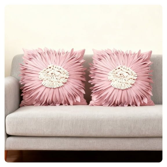 AUQ Set of 2 Pink 3D Flower Decorative Throw Pillows for Couch,18x18 Inch Velvet Accent Pillows for Living Room Sofa or Bed,Handmade Decorative Pillow Covers with Hidden Zipper