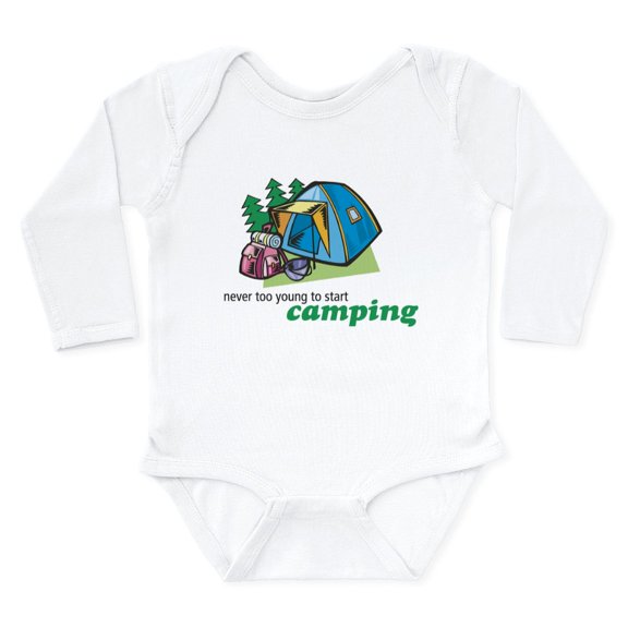 CafePress - Never Too Young To Start Camping Infant Creeper Bo - Long Sleeve Cotton Baby Bodysuit