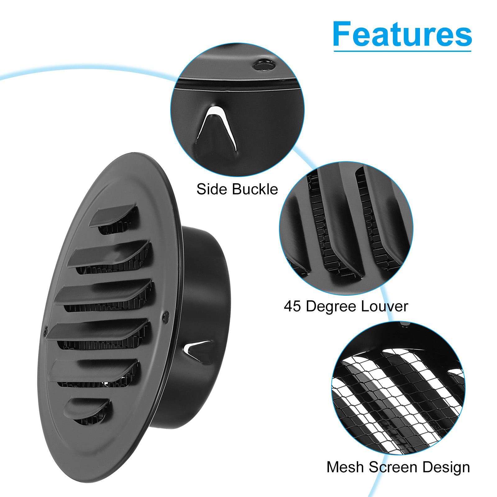 Uxcell Round Air Vent Cover Stainless Steel Louvered Wall Inlet Outlet Grill Screen Mesh Ducting Soffit Vent with Screws 1 Set Black 3"