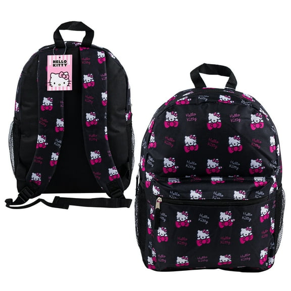 Hello Kitty Large Capacity Pink Bow Allover Print Backpack, Black