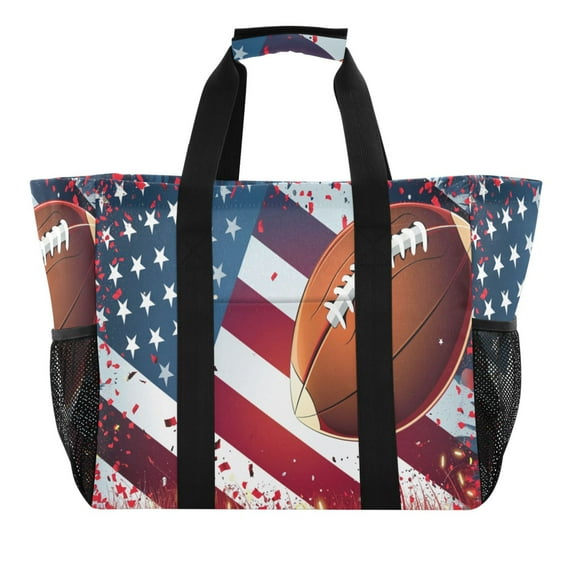 American Football with Flat Reusable Grocery Bags with Handle Side Pocket Waterproof Shopping Portable Tote