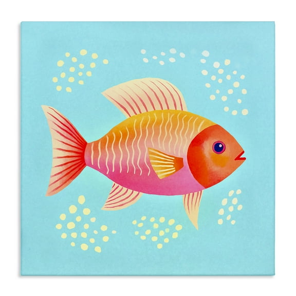 Stupell Industries Whimsical Orange Fish Animals Painting Wrapped Canvas Art Print Wall Art, 17 x 17