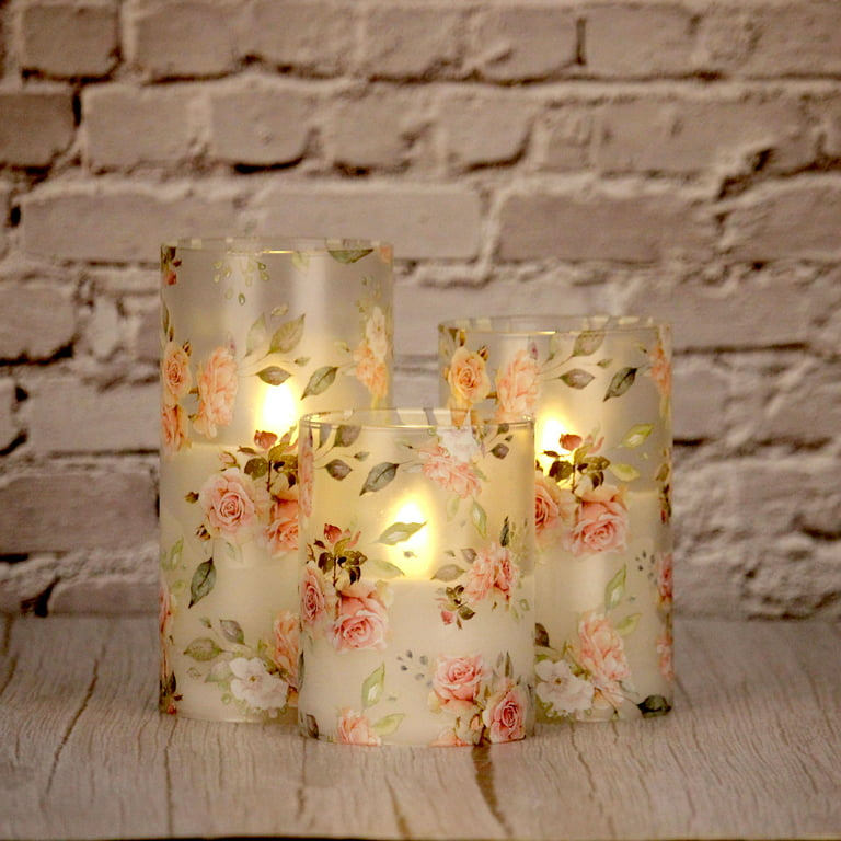 Lumabase Battery Operated LED Wax Candles, Rose Gold - Set of 3