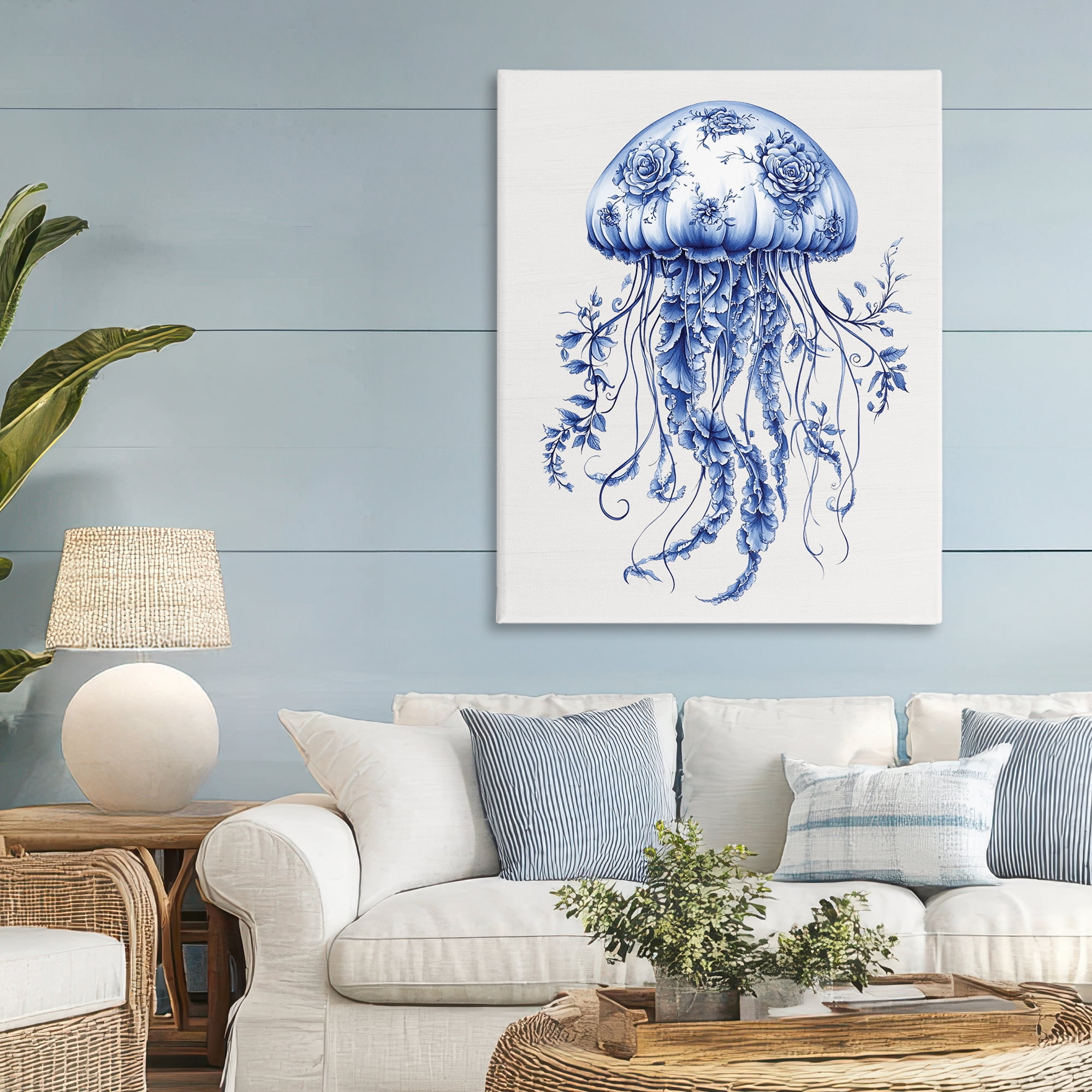 Funky Toile Jellyfish Canvas Wall Art, design by Lettered and Lined