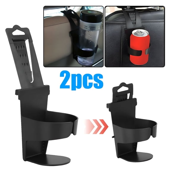 MELIVO Black Universal Plastic Car Cup Holder for Water Cup, Coffee Tumbler, Drink Bottle, Mug and Soda Can at the Door Mount Stand Hanging Hook or Carseat Headrest Seat Back Organizer, Pack of 2