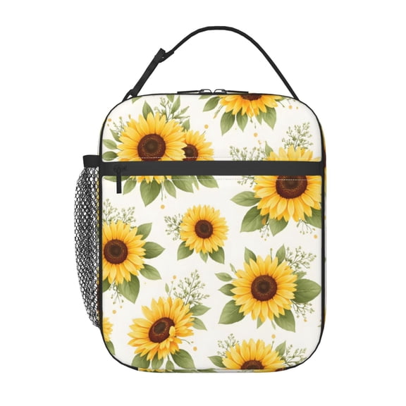 Floral Pattern Sunflower Lunch Bag Reusable Thermal Lunch Tote with Handle for Women and Men