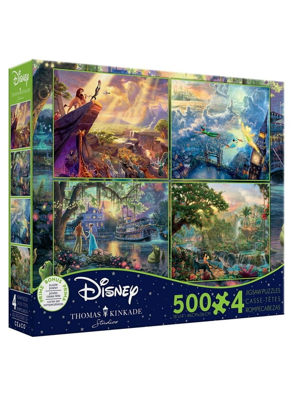 Ceaco - Thomas Kinkade - The Disney Collection - Four 500 Piece Jigsaw Puzzles including Lion King, Peter Pan, Princess and the Frog & Jungle Book