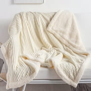 DISSA Sherpa Fleece Blanket Soft Beige Throw Blanket Cozy Plush Blankets for Couch Sofa Bed,51"x63"