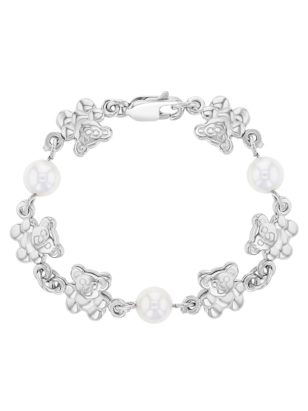 925 Sterling Silver Guardian Angel Charm Simulated Pearl Bracelet for Babies 5 