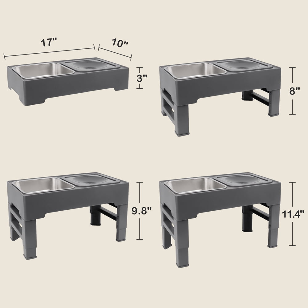 Taglory Elevated Dog Bowls with Stainless Bowl, Adjust 4 Heights for Small Medium Large Dogs, Gray