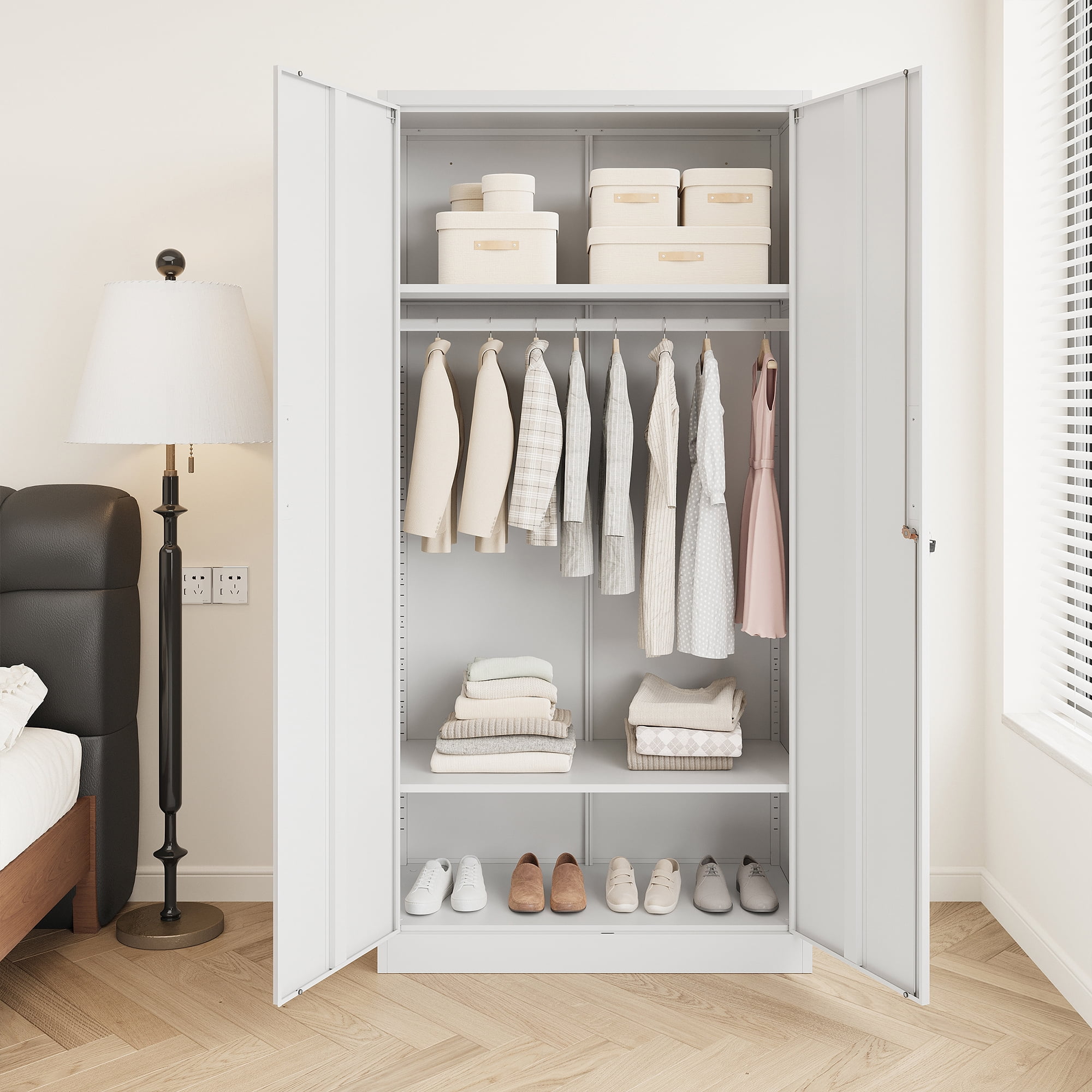 Fesbos Metal Wardrobe Cabinets with Lock, Clothing Locker 72" X 36" X 18" Storage Cabinets for Home Room, Fire Department, Employee,Gym,Government (White)