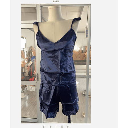

Women Sexy 2PCS Lingerie Set Loose Solid Color Sling Low Chest Ruffle Top Short Elastic Band Pants Summer Sleepwear Set