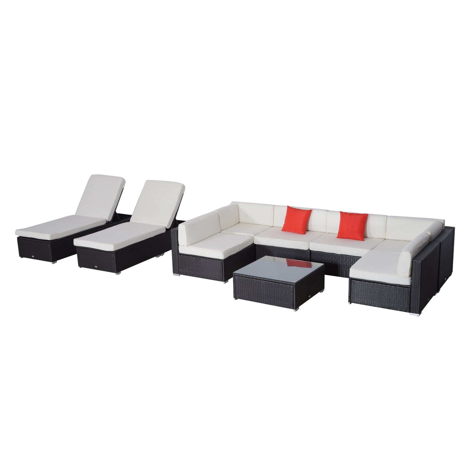 Outsunny 9 pc Outdoor Patio Rattan Wicker Sofa Sectional and Chaise Lounge Furniture Set... by Aosom