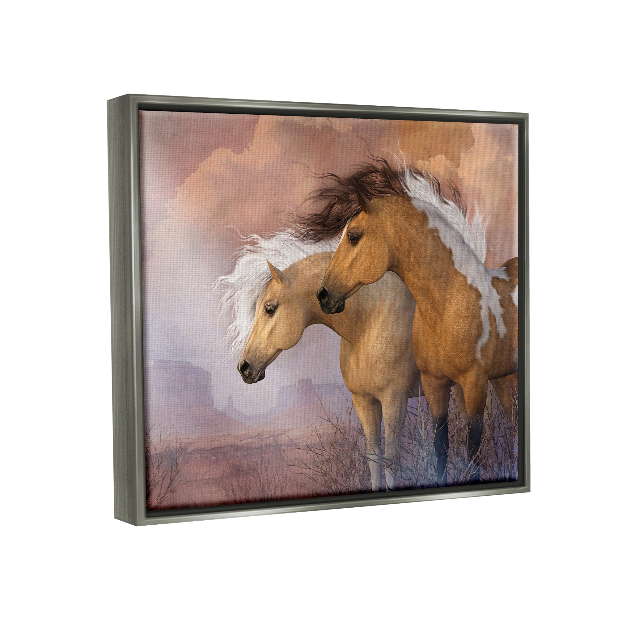 Stupell Industries Horse Duo at Sunset Animals & Insects Painting Gray Floater Framed Canvas Art Print Wall Art, 21 x 17