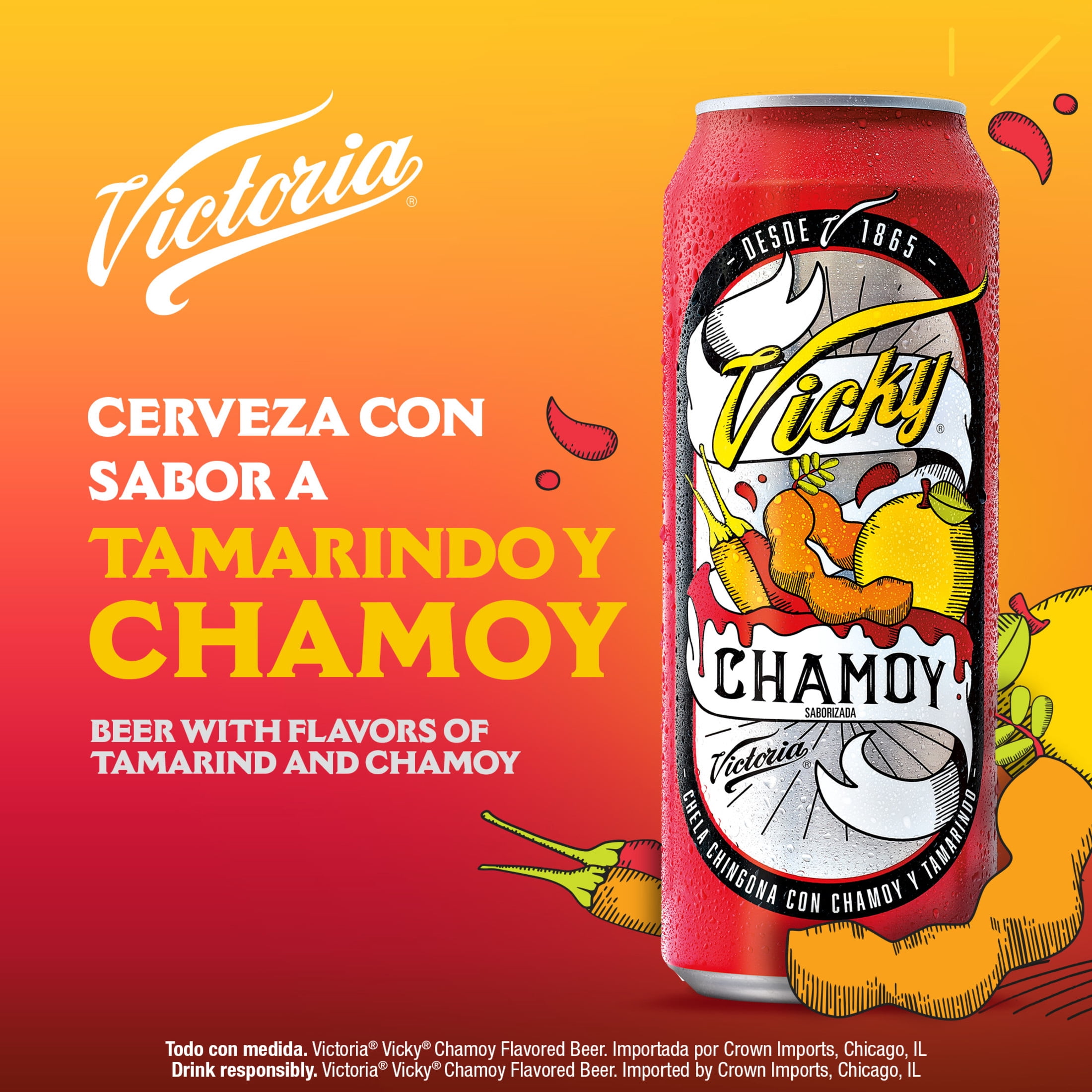 4 pack) Victoria Vicky Chamoy Mexican Flavored Beer, 24 fl. oz