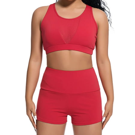 2Pcs Women Fitness Quick-drying Mesh Sexy Vest Crop Top + High Waist Shorts Set Running Gym Yoga Sports Suit