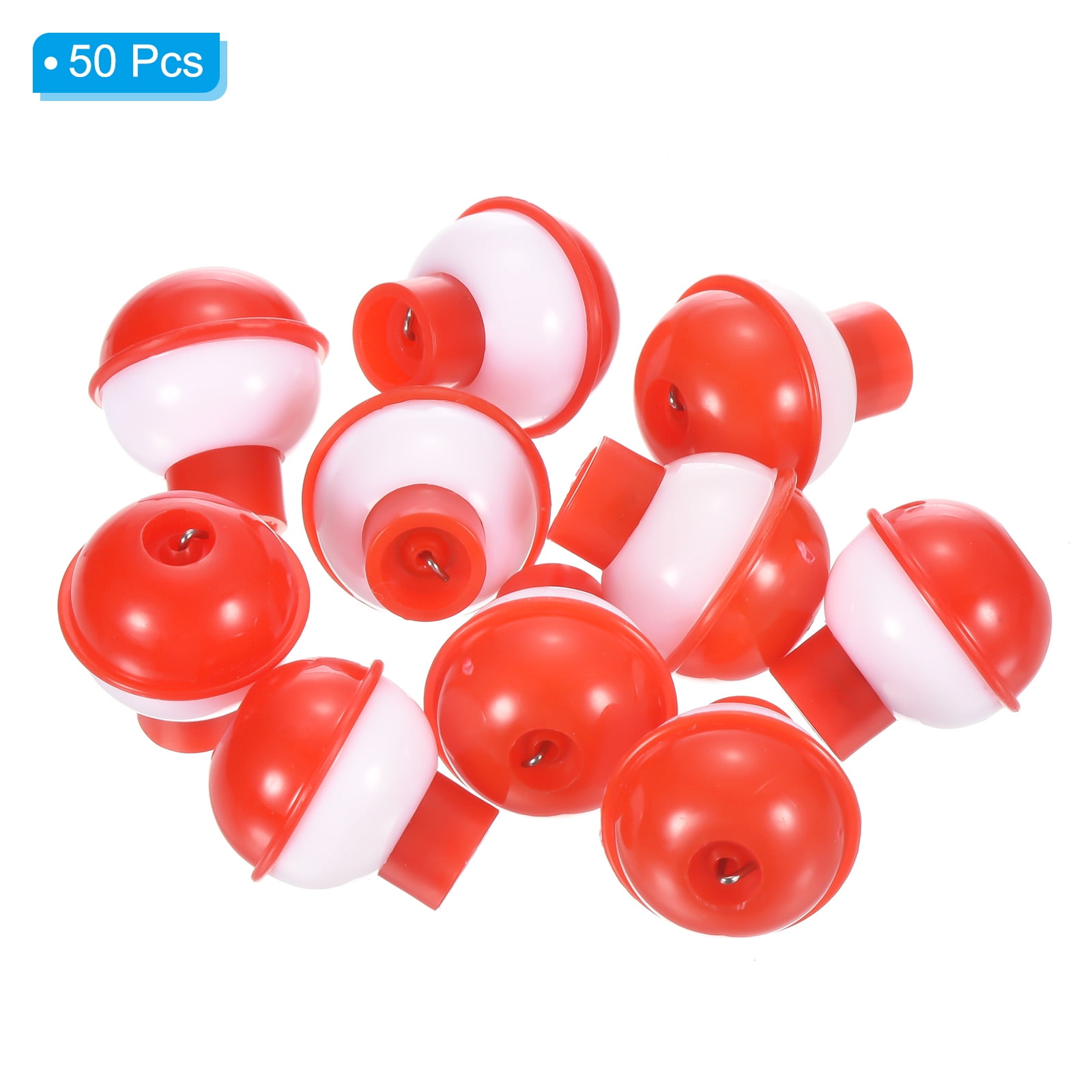 0.75 Inch Fishing Bobbers, Plastic Push Button Round Fishing Float, Red and  White 50 Pack 