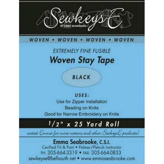 Black - 1/2" Woven Stay Tape - 0.5" X 25 yards SewkeysE Extremely Fine Fusible Tape Sold by the 25 yard Roll (SST-01) M494.10