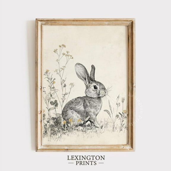 Kna Prints - 1 Pc Poster Vintage Rabbit Sketch Print, Easter Wall Art, Bny Wall Art Drawing, Antique Wildflower Print Bny Lover Gift Nursery Decor 1153, UNFRAMED-8x12
