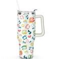 thumbnail image 2 of 40oz Fashion Leopard Pattern Stainless Steel Flip Straw Tumbler Spill Proof Travel Cup Double Wall Vacuum Insulated Coffee Mug with Top Handle, 2 of 6