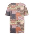 thumbnail image 4 of Women's Summer Tops Summer Pleated Square Neck Flotral Printed Short Sleeve Shirts Casual Loose Tunic Blouses (XL, Khaki), 4 of 5