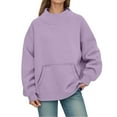 thumbnail image 3 of Fiaer Sweatshirts Womens Oversized Crew Neck Pullovers Long Sleeve Solid Color Warm Fashion Pocket Tops Purple XL, 3 of 6