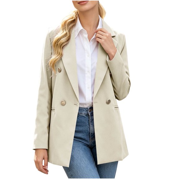 Xinsrenus Women’s Loose Suit Jacket Basic Solid Color Lapel Button front Blazer Versatile Business Work Uniform