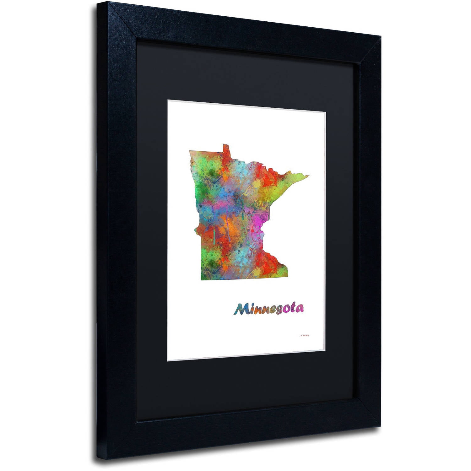 Trademark Fine Art "Minnesota State Map-1" Canvas Art by Marlene Watson, White Matte, Black Frame