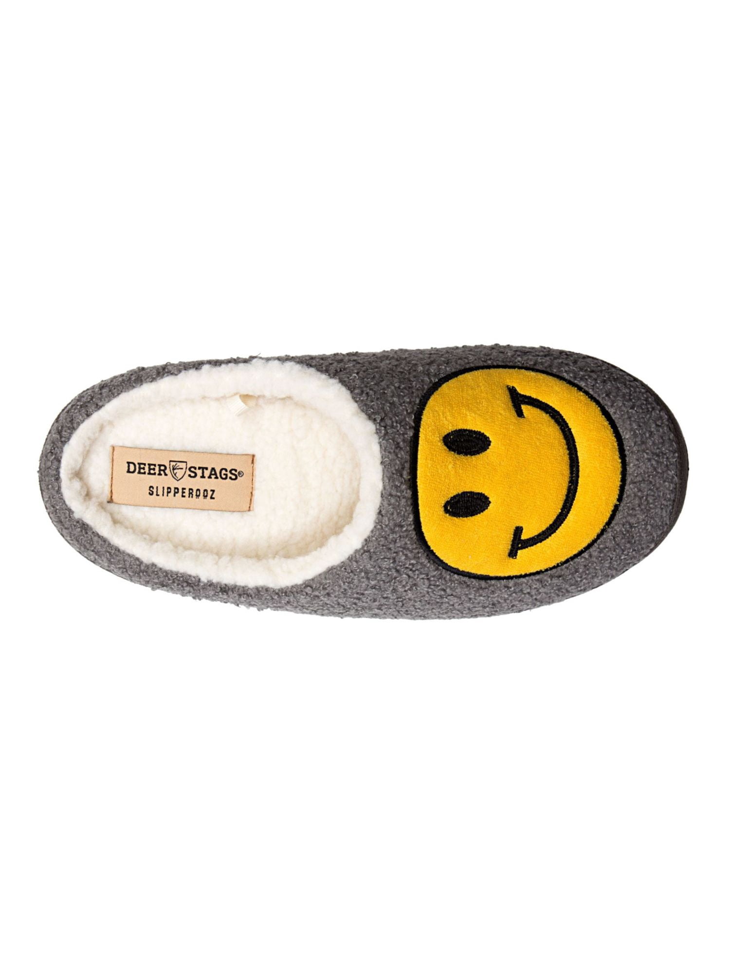 DEER STAGS Mens Gray Smiley Face Cushioned Slipperooz Round  display picture 2