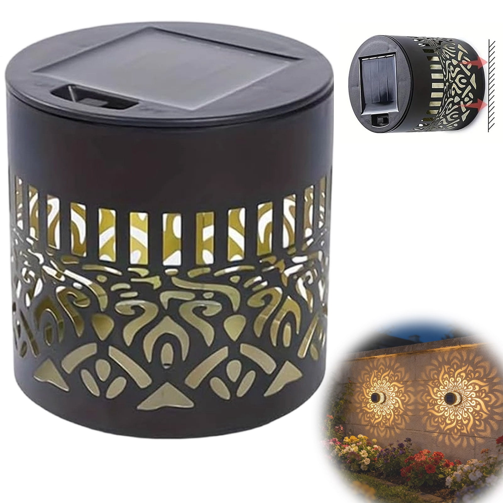 Decorative Solar Mandala Lights, Metal Solar Powered Outdoor Deck Step Wall Lights, Mandala Theme Waterproof Fence Light for Garden Post Patio Backyard Yard Decor