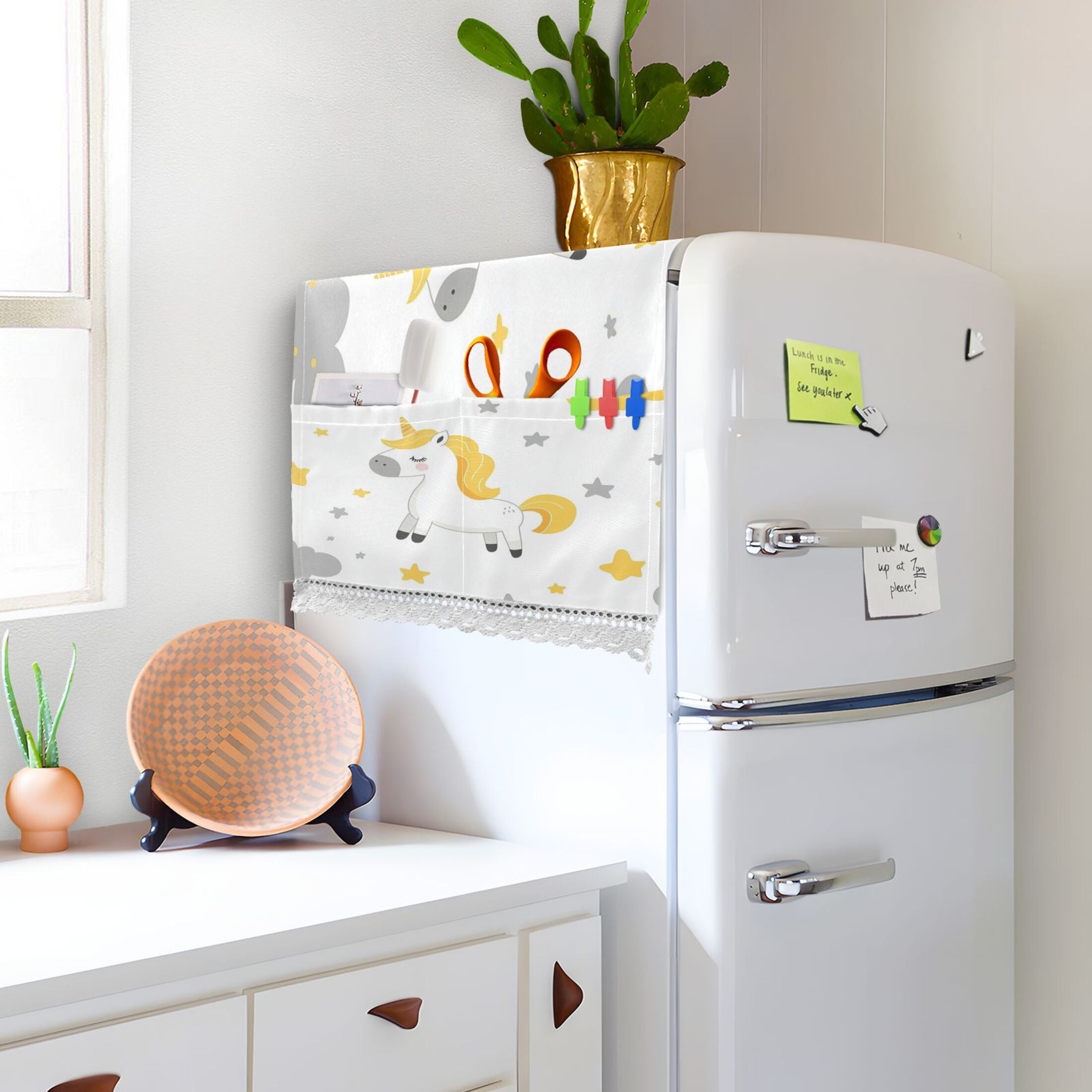 Cute HorseWasher and Dryer Covers Dust-Proof and Oil Resistant Fridge Cover with 4 Storage Pockets Washing Machine Top Cover for Laundry Kitchen Home 51.2 x 22 In