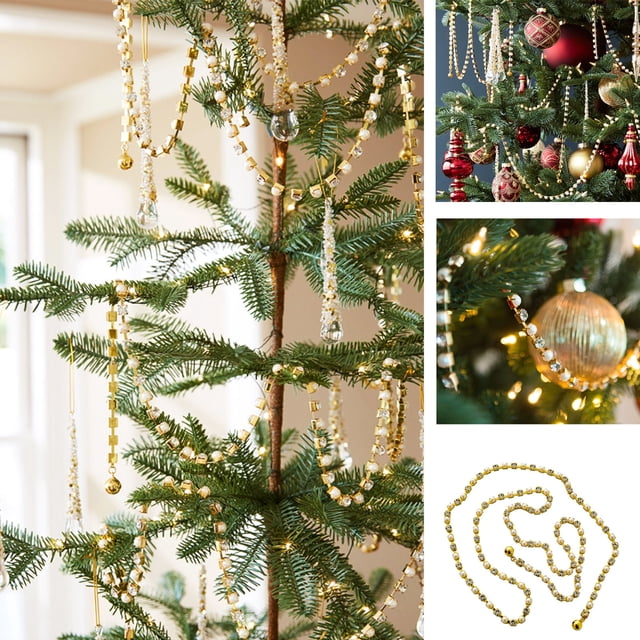 Guirnalda de cadena con diamantes de imitación dorados | Adornos para árbol de Navidad de 1,2 m | Adornos colgantes brillantes para ambientar fiestas y decorar fiestas