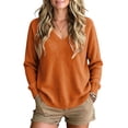 thumbnail image 4 of Chiccall Sweaters for Women Womens V-Neck Long Sleeve Knit Sweater Casual Soft Knitted Pullover Top Orange 2XL, 4 of 8