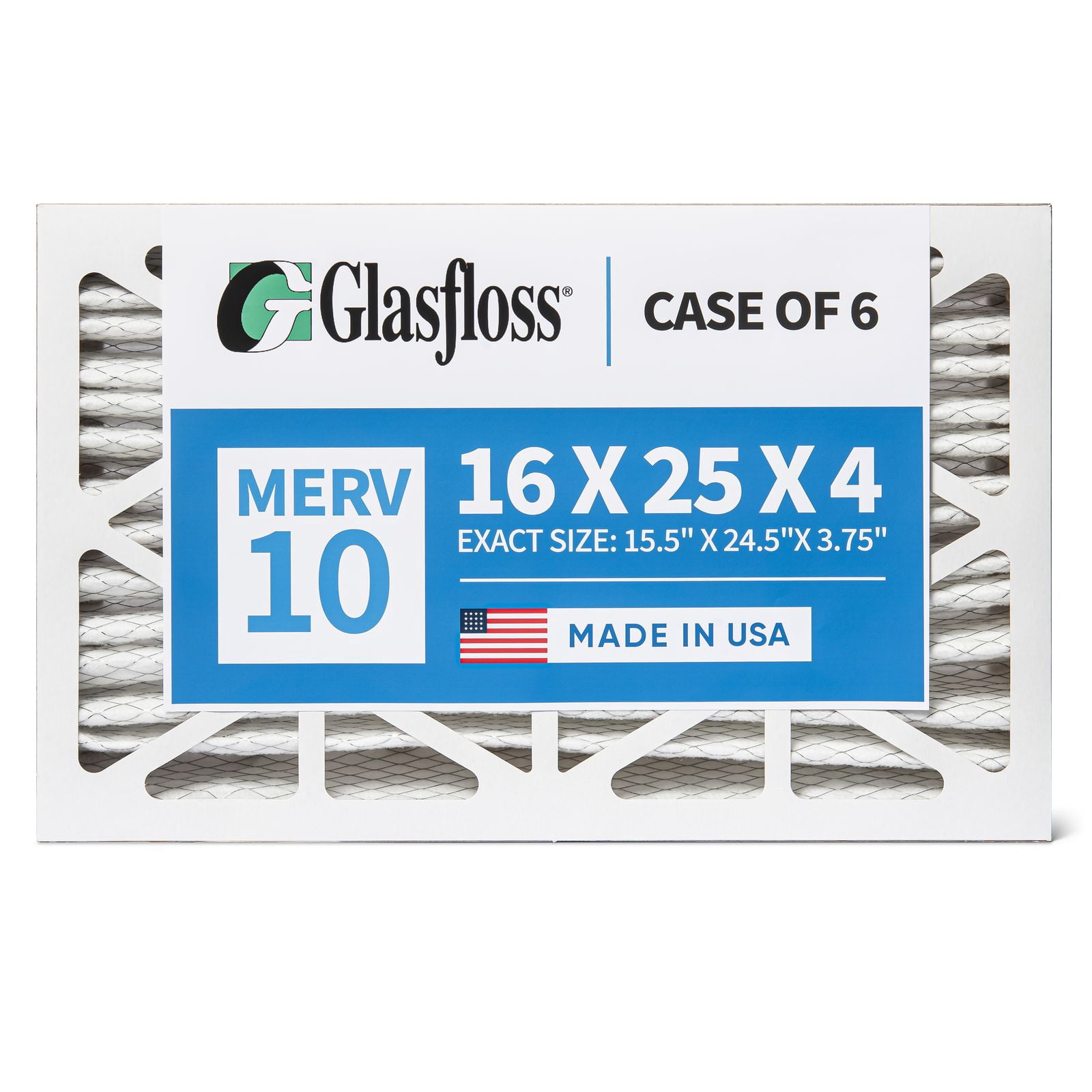6 Pack of 16x25x4 MERV 10 Pleated 4" Inch Air Filters by Glasfloss. Actual Size: 15-1/2 x 24-1/2 x 3-3/4
