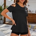 thumbnail image 5 of VBVC Women's Crisscross Cold Shoulder T-Shirt,Ladies Casual Pleated Front Short Sleeve Top,Summer Crew Neck Breathable Blouse for Women,Black,S-2XL, 5 of 10