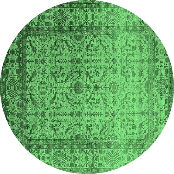 Ahgly Company Indoor Round Oriental Emerald Green Industrial Area Rugs, 4' Round