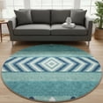 thumbnail image 2 of HomeRoots 676443 8 ft. Teal Navy Blue & Ivory Southwestern Washable Round Area Rug with UV Protection, 2 of 9