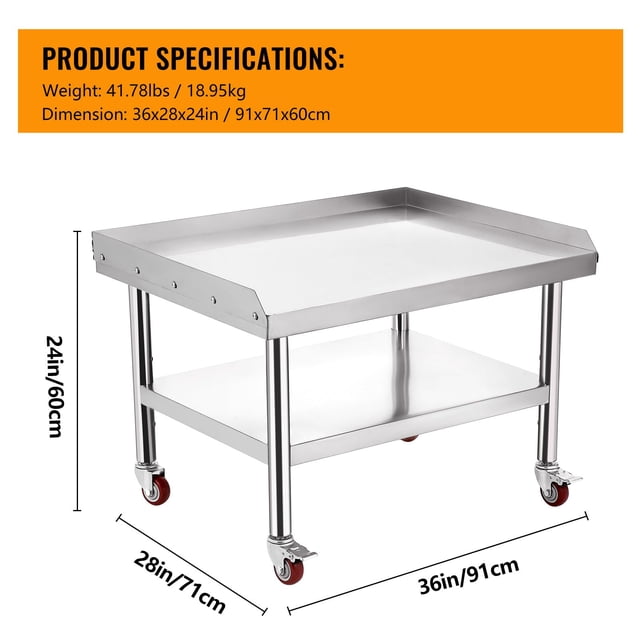 BeesClover Table de Support de Gril en Acier Inoxydable, Table de Support de Gril avec Hauteur Réglable, Surface Polie, Résistance à la Corrosion, Résistant à l'Huile et à l'Eau