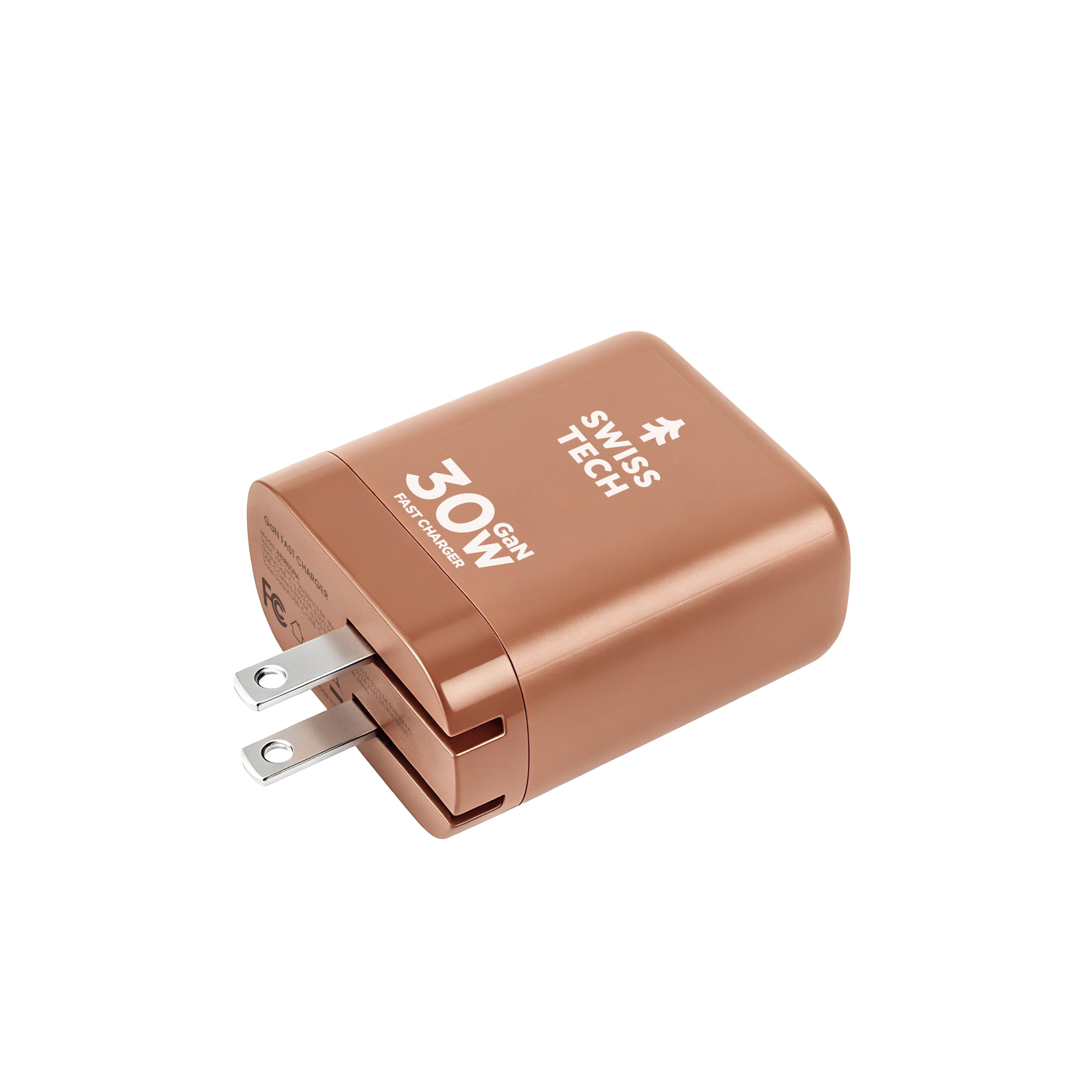 Swiss Tech Mussen 30W USB-C Wall Charger with Retractable Cable, Fast PD Charging, Terra Orange