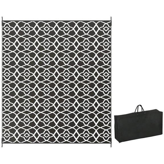 Resenkos Floor Mat Carpet,Indoor Door Mat,Reversible Outdoor Rug Carpet RV Camping Rugs with Carry Bag, 8' x 10', Black & White Clover