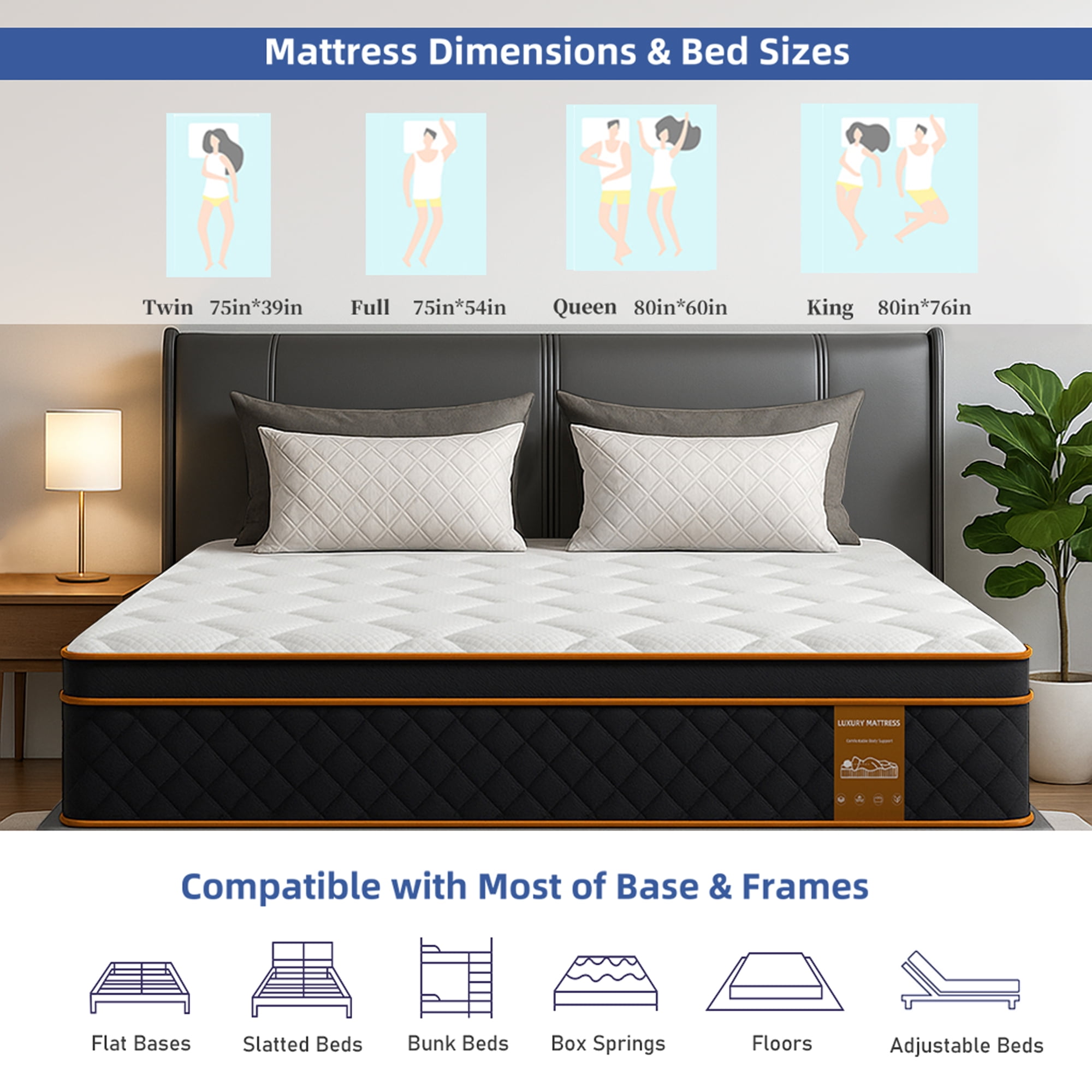 QUXPEA 10 inch Queen Mattress in a Box, Gel Memory Foam and Pocket Spring, Hybrid Medium Comfort, Pressure Relief & Motion Isolation