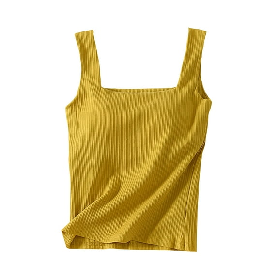 Kaemgyyd Womens Tops Cute Square Neck Textured Sleeveless Tank Shirt with Built-In Bra Casual Slim Fit Going out Cropped Tee Clothes