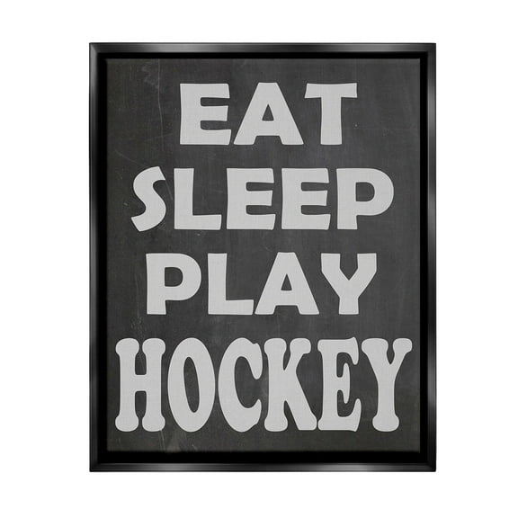 Stupell Industries Eat Sleep Play Hockey Sports Painting Black Floater Framed Canvas Art Print Wall Art, 17 x 21