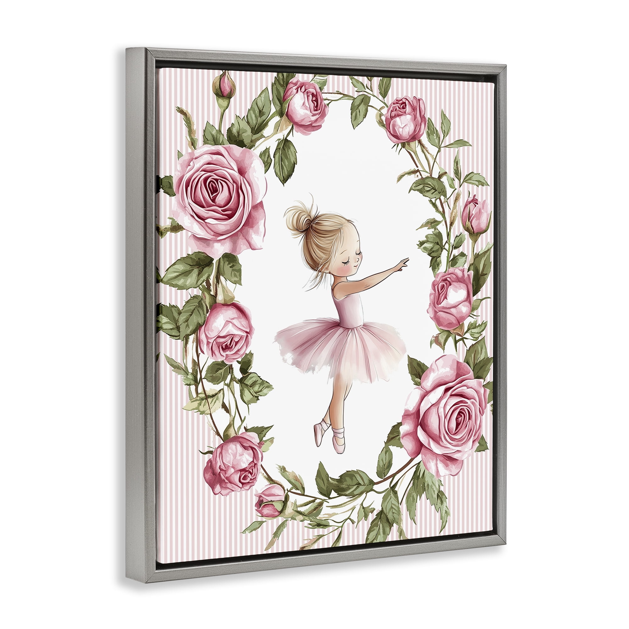 Stupell Industries Little Rose Dance Ballerina Gray Framed Floater Canvas Wall Art, design by Christine Simpson Art