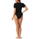 thumbnail image 3 of Cuerpo Inspire Chic Top para Mujer de Manga Corta con Escote Corazón Bodysuits XS Negro, 3 of 5