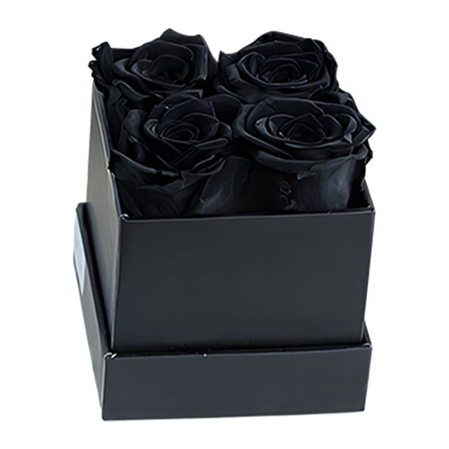 Caja de rosas preservadas Monstrate ramo de Flores eternas color Negro 4 cabezas