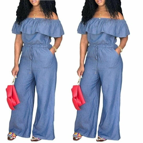 Women Baggy Denim Jeans Bib Full Length 