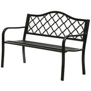 Gardenised Outdoor Garden Patio Steel Park Bench Lawn Decor with Cast Iron Back, Black Seating bench for Yard, Patio,